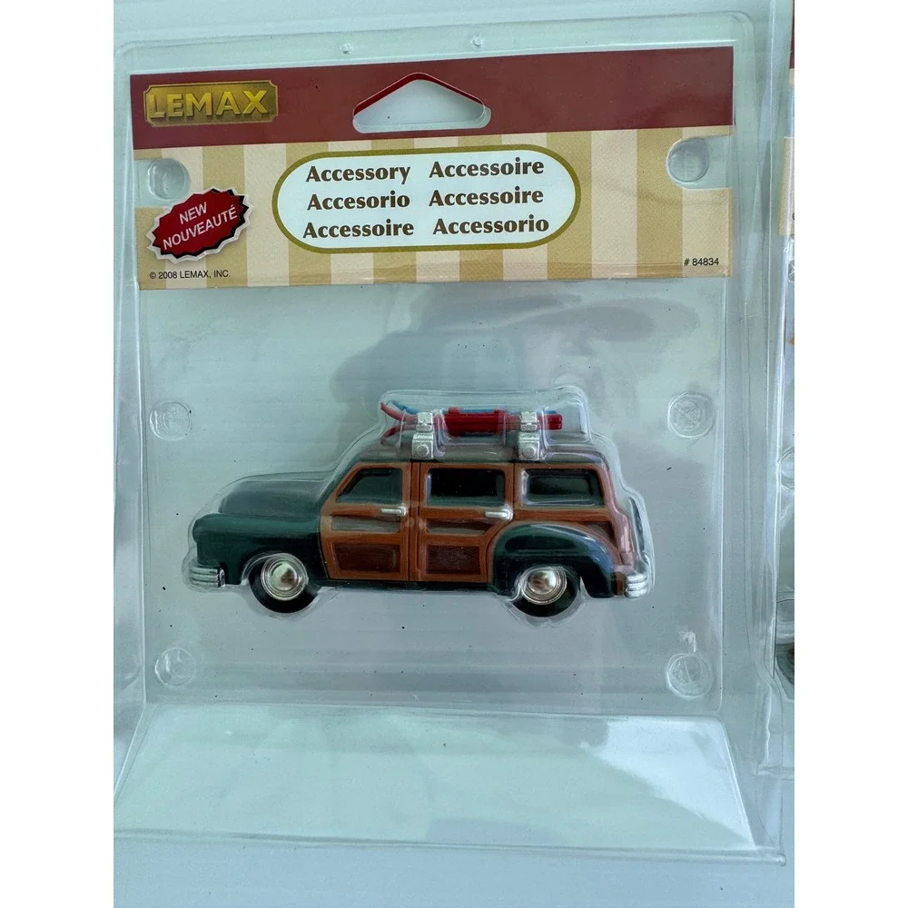 Lemax Village Collection Lot Woody Station Wagon Dog Walker Figurine Set New